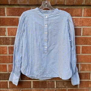 Roller Rabbit Light Blue Blouse with Metallic Gold Design